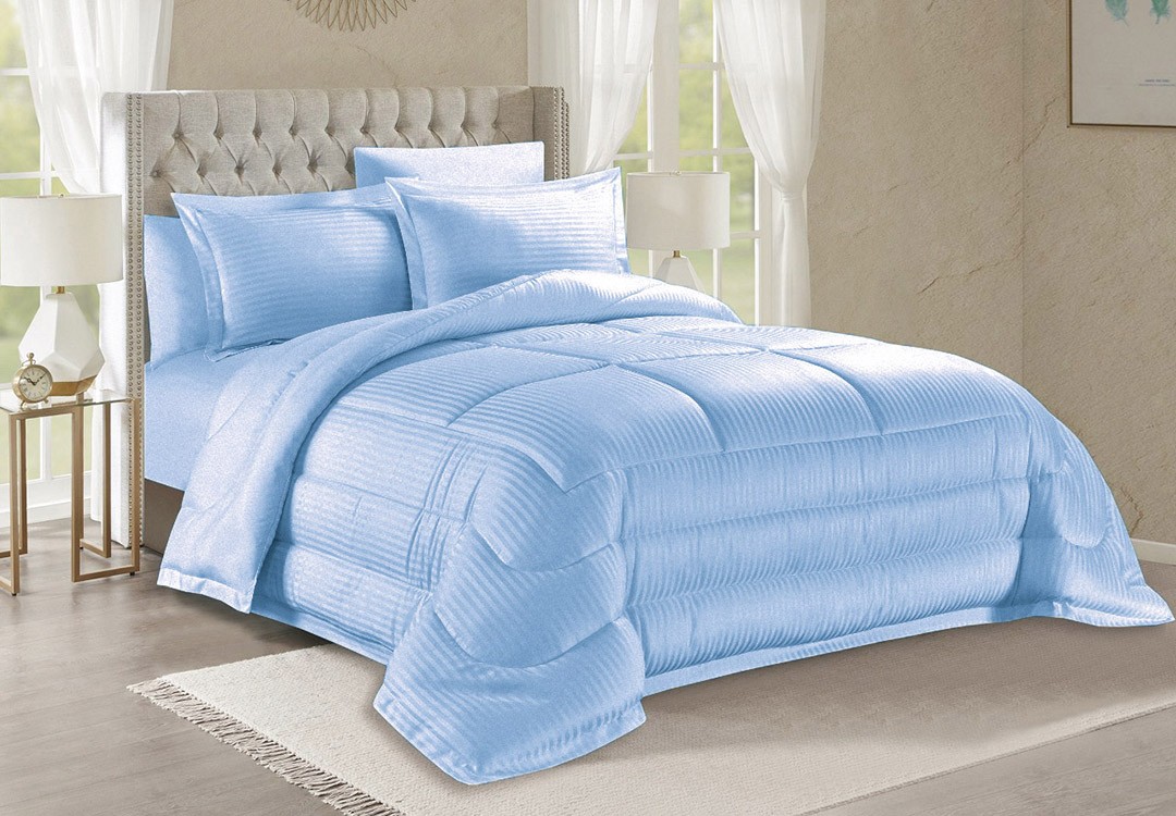 Valentini Striped Quilt Cover Set Whitout Filling 4 PCS - Single L.Blue